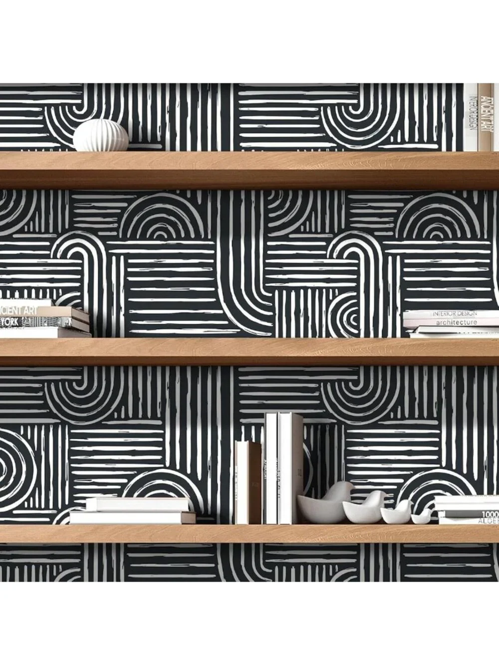 Modern Black and White Geometric Peel and Stick Wallpaper - Abstract Minimalist